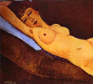 “Lying nude with a blue pillow”, Amedeo Modigliani – description of the painting