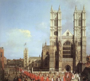 Westminster Abbey and the Knight Procession, Antonio Canaletto