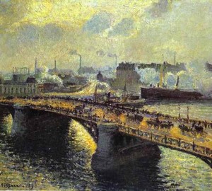 The bridge of Bualdieu in Rouen. Sunset. The Fog, Camille Pissarro, 1896