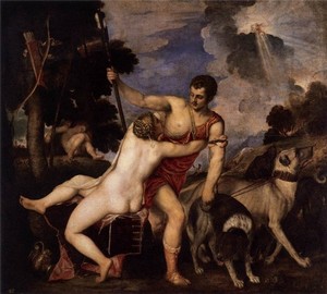 Painting by Venus and Adonis, Titian, circa 1553